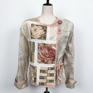 VTG Drye Goods Jacket Womens XL* Pink Beige Floral Patchwork Cottagecore Beaded